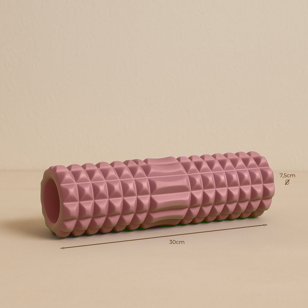 Rouleau de massage rose en EVA, dimensions 30 × 7,5 cm, idéal pour la récupération musculaire, les étirements et le bien-être corporel
