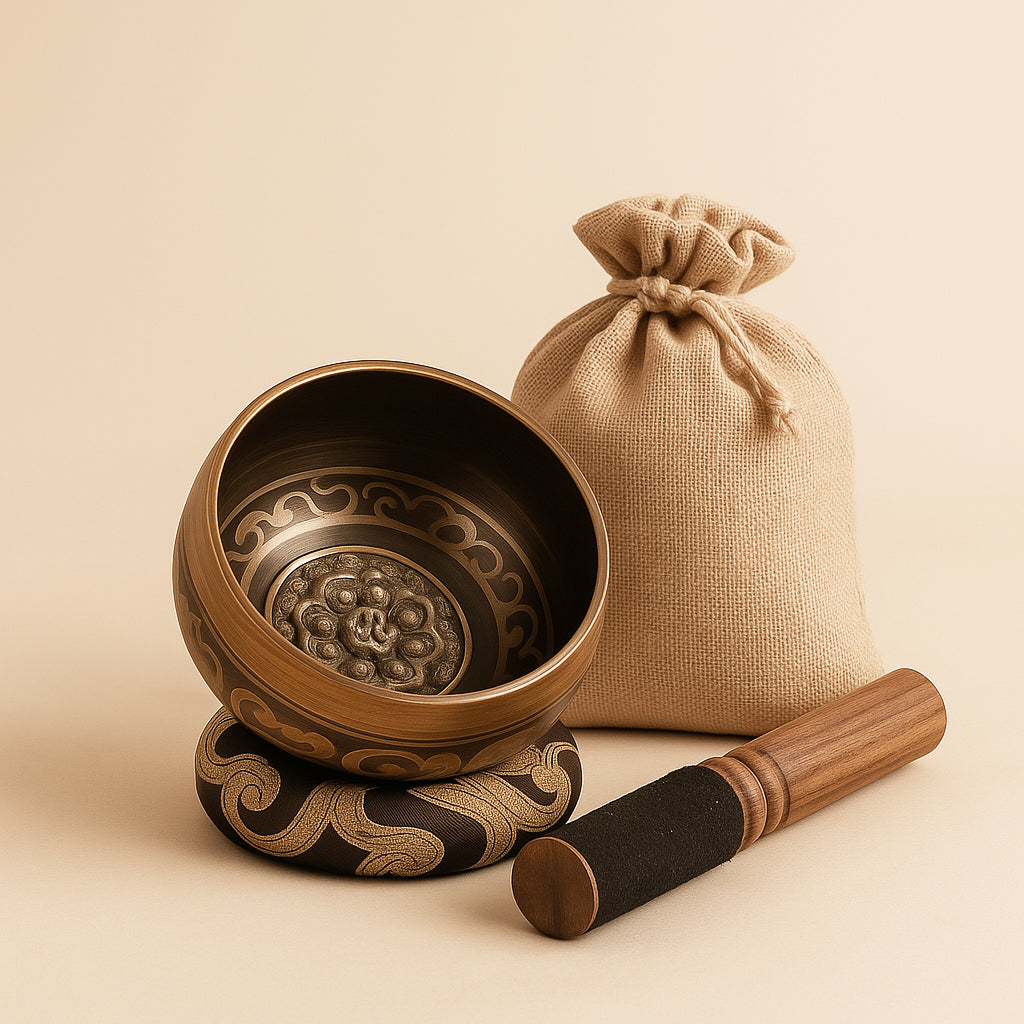 Kit complet de bol chantant tibétain en cuivre martelé à la main, avec maillet, coussin et sac de rangement pour méditation et relaxation