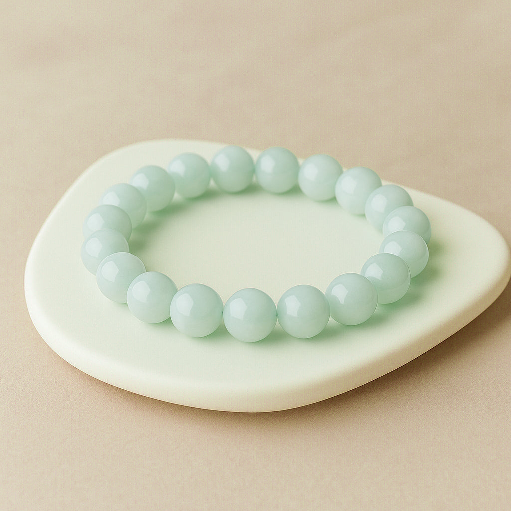 Bracelet en perles de jade bleue naturelle, pierre apaisante et équilibrante, symbole de sérénité, de tranquillité et de guérison spirituelle