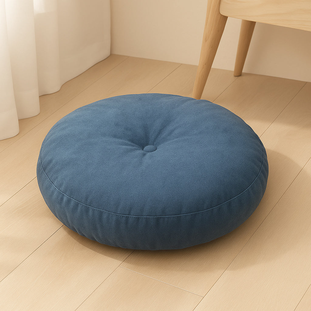 Coussin de sol rond beige pour méditation, yoga ou assise confortable, design épuré et rembourrage doux pour un moment de détente