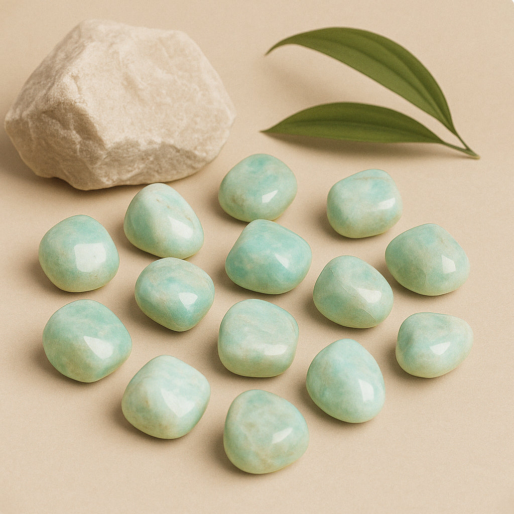 Lot de 10 pierres naturelles d'amazonite, pierres aux teintes vertes et bleues, symboles de paix intérieure, d’équilibre et de guérison émotionnelle