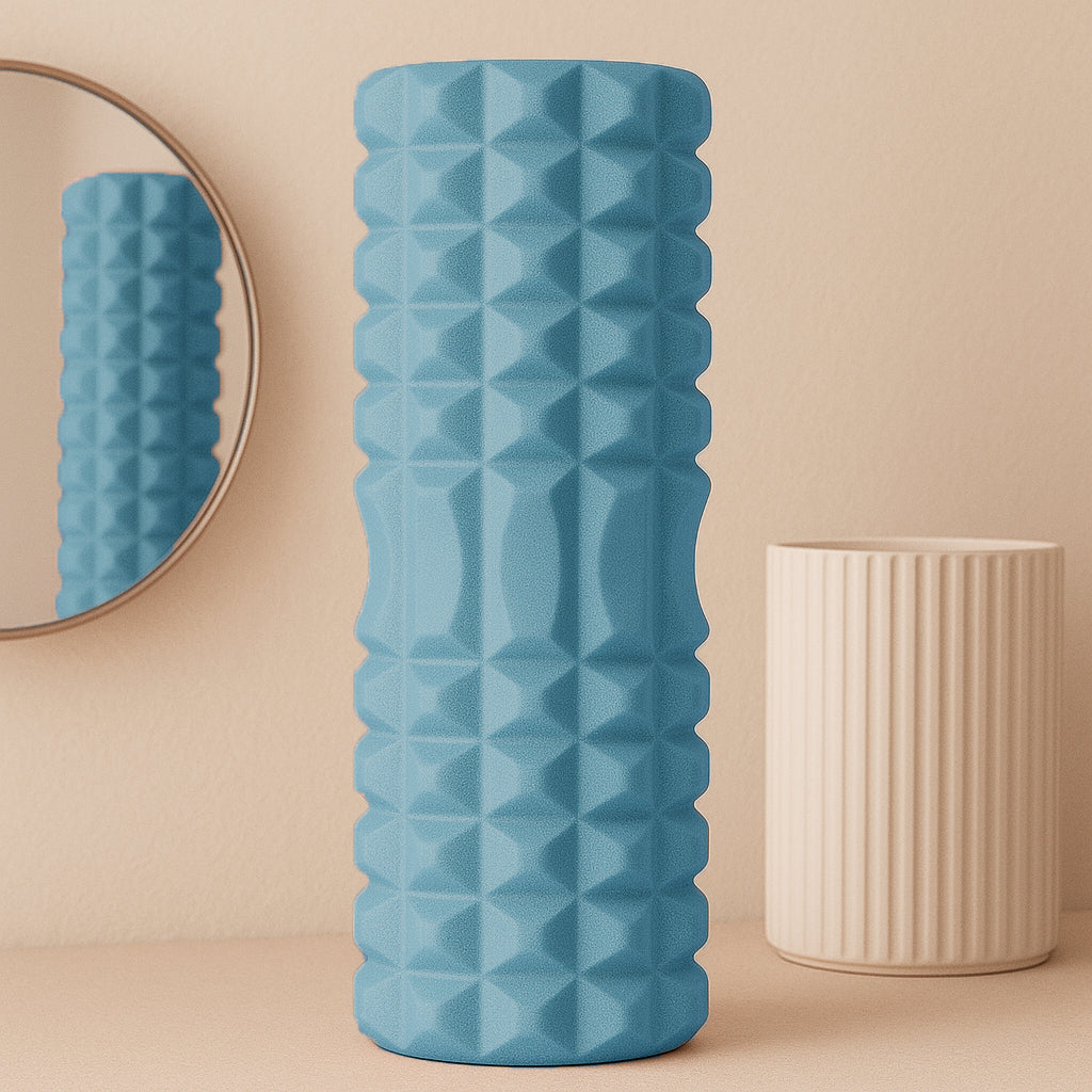 Rouleau de massage bleu 30 cm en mousse EVA, accessoire léger et efficace pour yoga, pilates et auto-massage des muscles