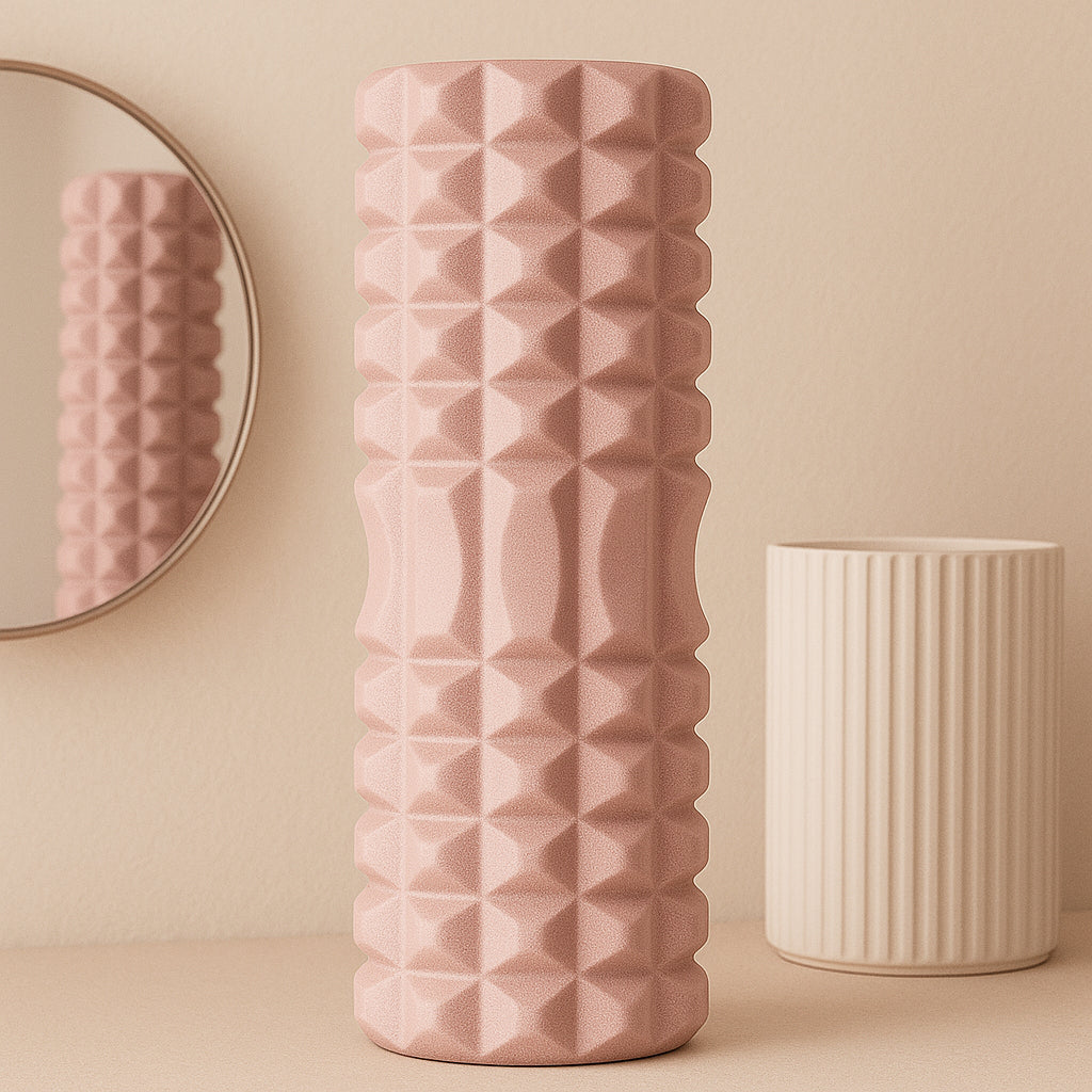 Rouleau de massage rose 30 cm en mousse EVA, accessoire de yoga et pilates pour soulager les tensions musculaires