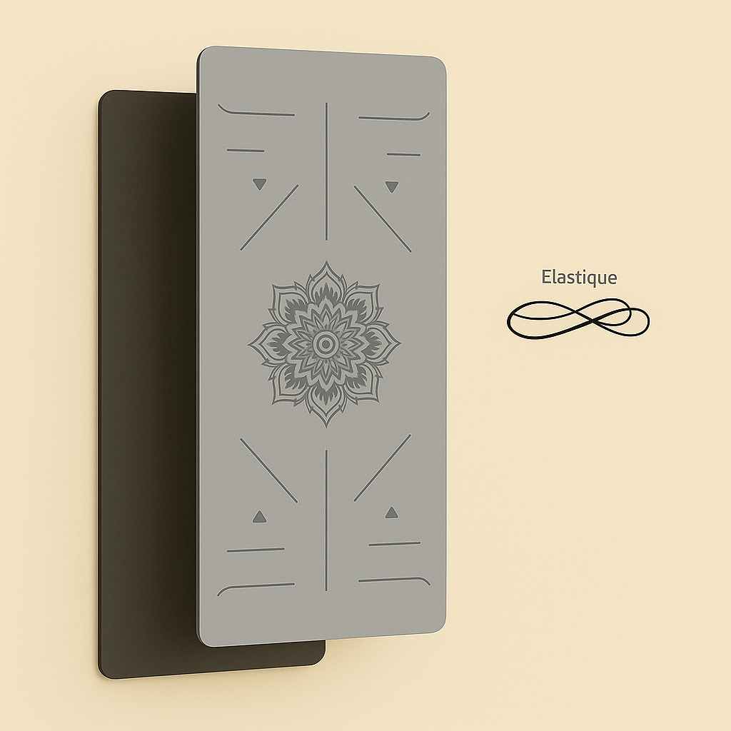Tapis de yoga premium gris en TPE avec lacet de transport, épais, antidérapant et facile à emporter pour toutes vos séances