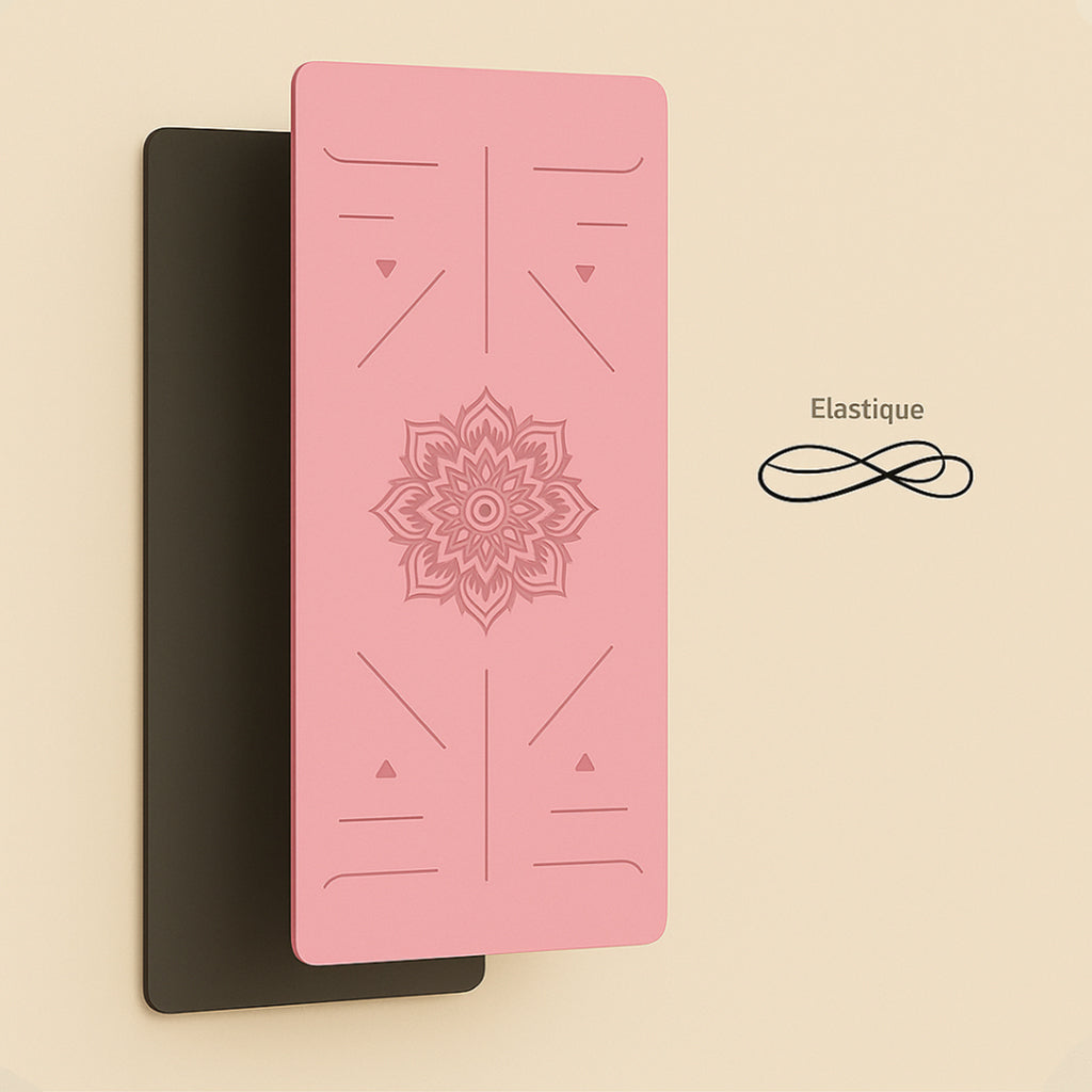Tapis de yoga premium rose sakura en TPE avec lacet de transport, confortable, antidérapant et facile à transporter pour toutes vos séances